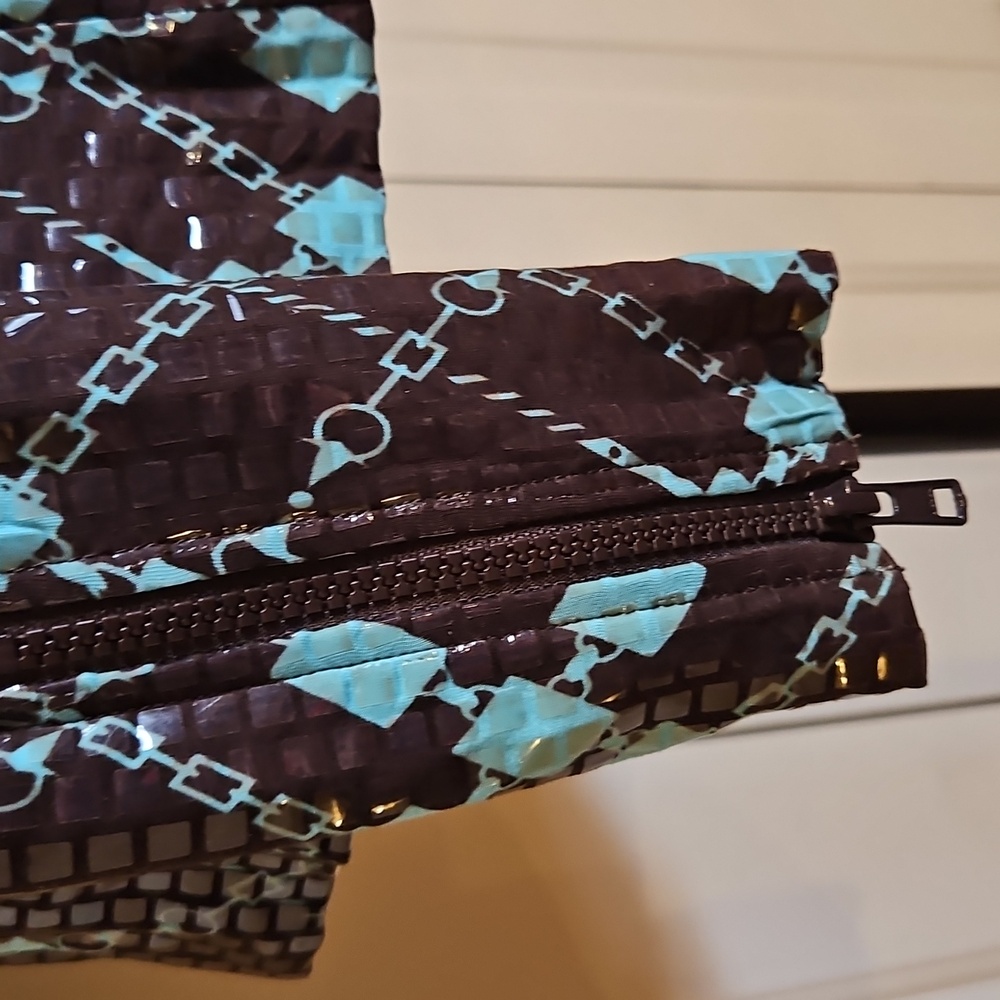 NABI Brown and Blue Patterned Jacket Blazer S Zip Up Stylish Unique Shiney NWOT - Picture 8 of 11
